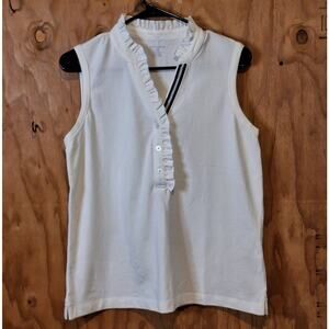 Lands' End Sleeveless Polo Women's Size Medium Petite Ruffled Classic Preppy